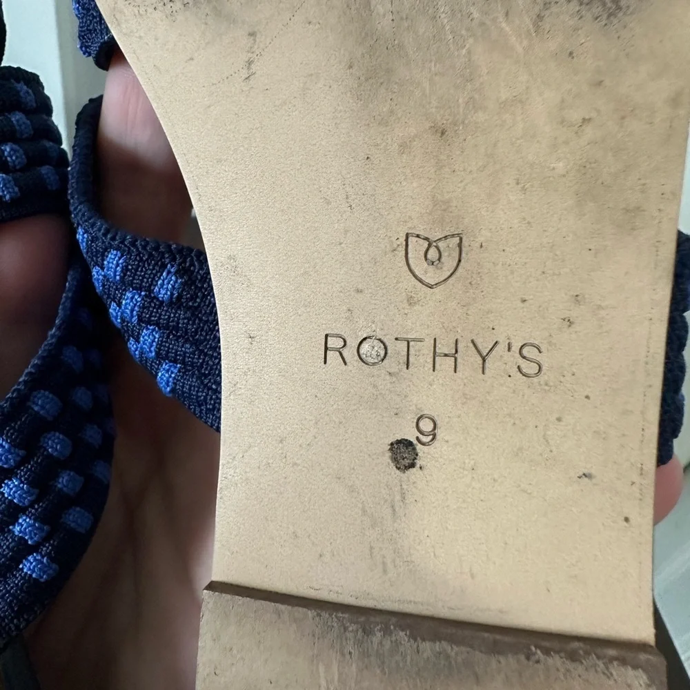 Rothy's Navy Blue Cobalt Checkered Triple Band Slide Slip-On Strappy Sandals 9